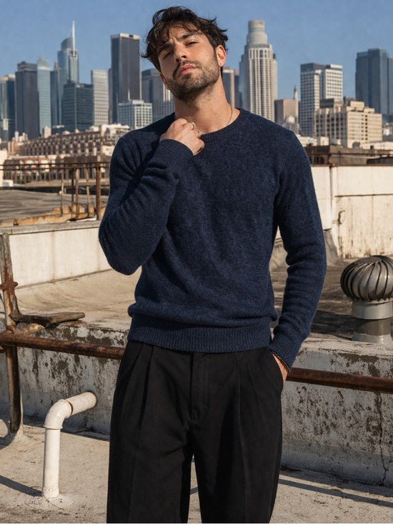 Barneys New York Other - Barneys New York Baby Alpaca Sweater Navy Textured Knit Made in Peru S